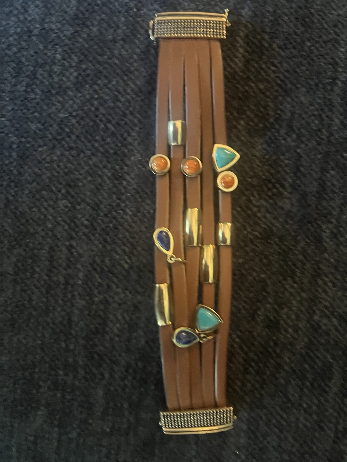 Barse Brown Leather Wrap Charm Bracelet Magnetic Closure Dangle Charms Signed
