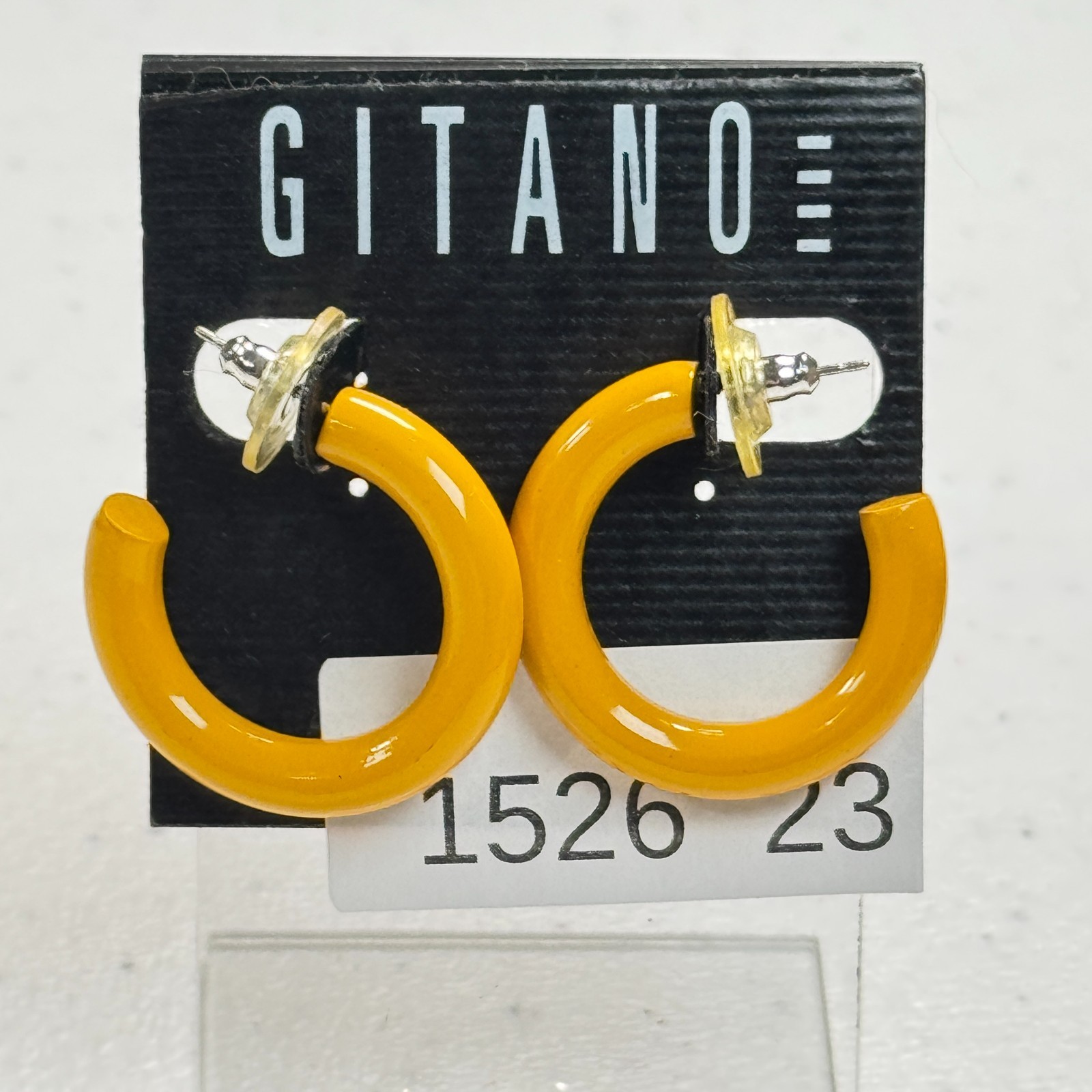 Vintage Pierced Earrings Gitano Mustard Yellow Enamel Chunky Hoop Statement 90s