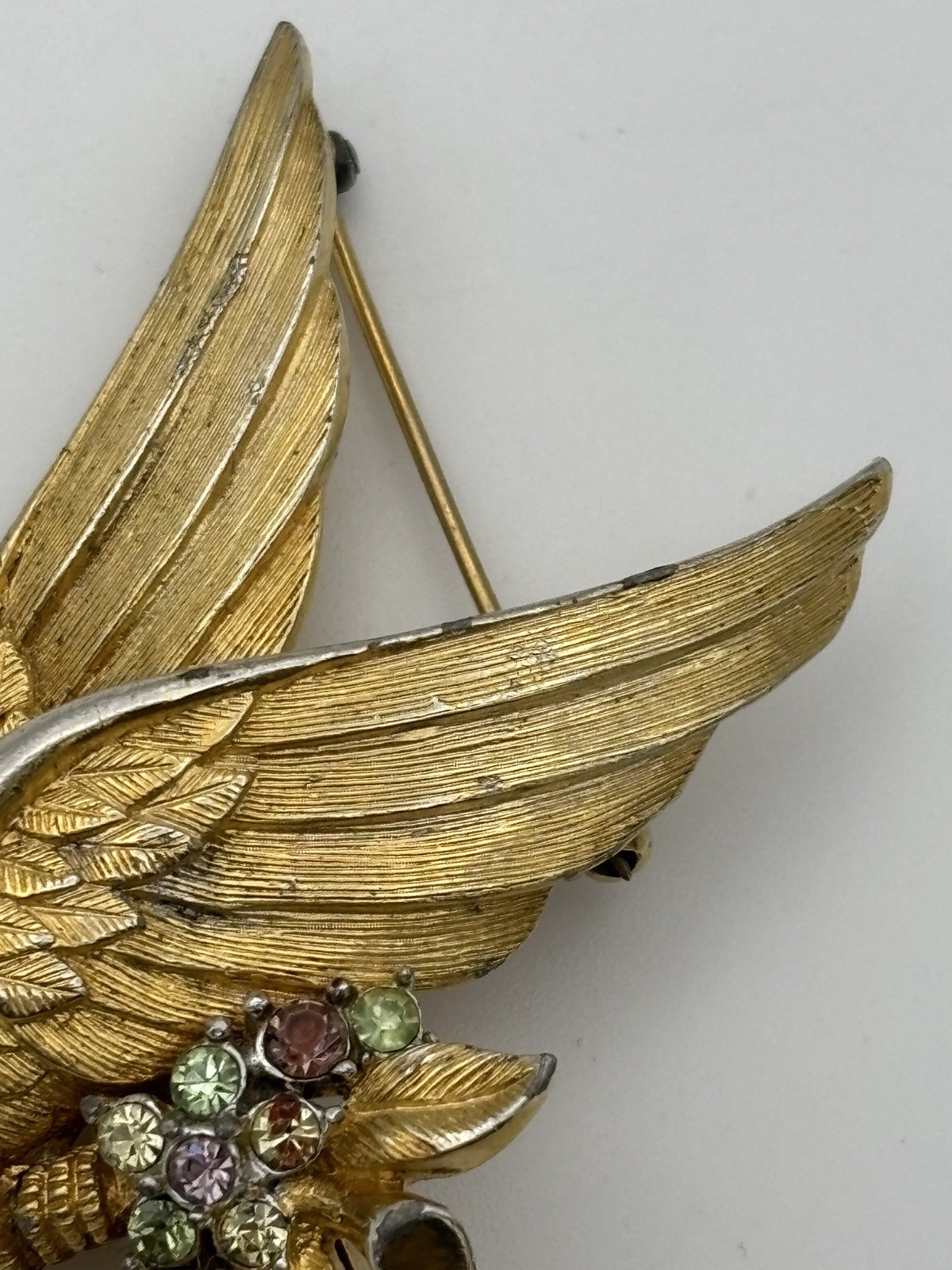 Vintage As-is Marcel Boucher Bird of Paradise Brooch Pin Gold Plated Rhinestones