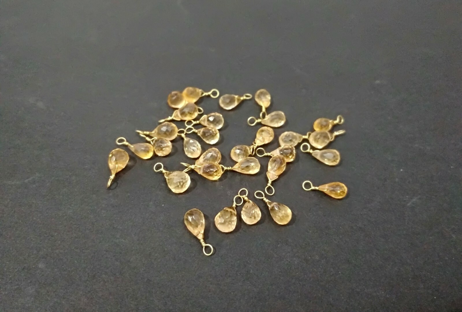 25 Pcs Citrine Teardrop 4×6-5x7mm Faceted Beads, 24k Gold Plated Wire Wrapped