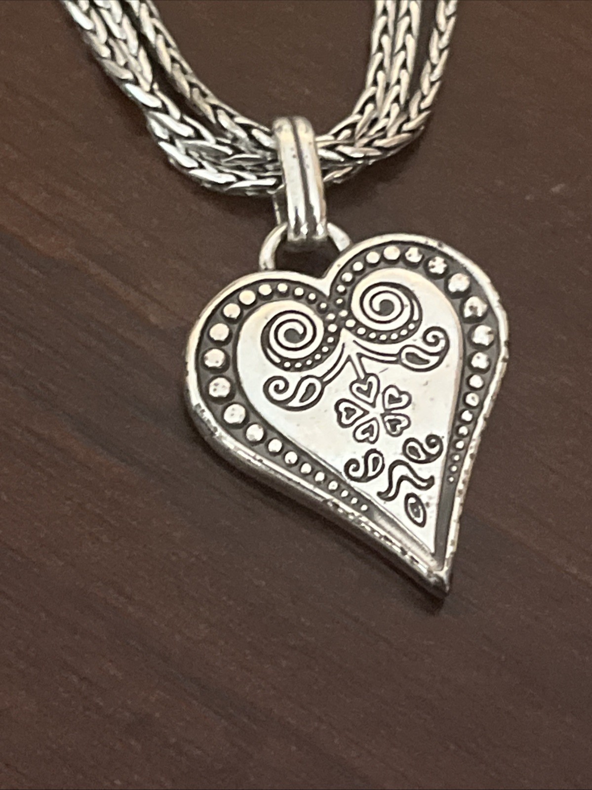 Brighton Ophelia Silver Heart Pendant Three Strand Chain Necklace 18”L