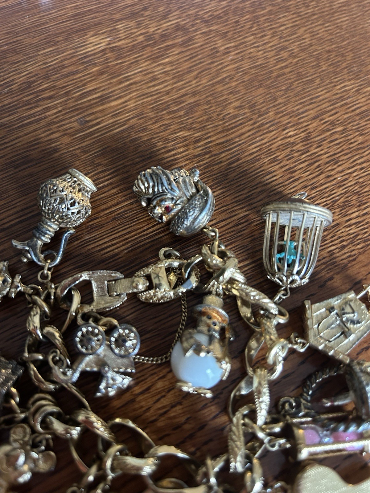Gold Monet Charm Bracelet Good Condition- 18 Charms Several Articulated