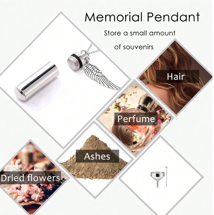 CREMATION URN Necklaces with Wing – Ash, Perfume, Oil Holder – Stainless Steel