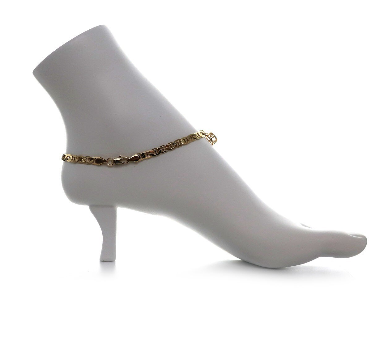 5mm Italian Mariner Anchor Chain Anklet Cubic Zirconia Bracelet 14K Gold Plated