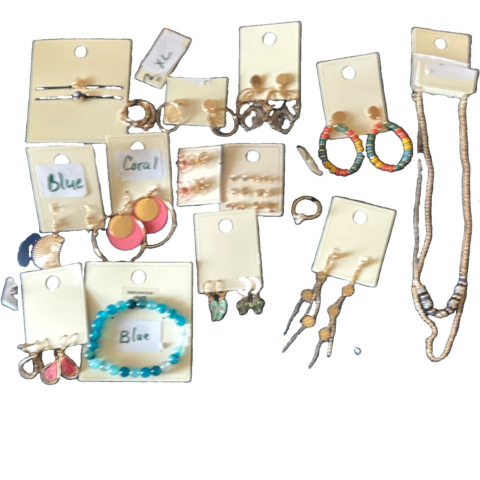 Mixed Lot Gold Tone Metal Earrings No Stone – Round Hoop, Stud & Dangle/Drop