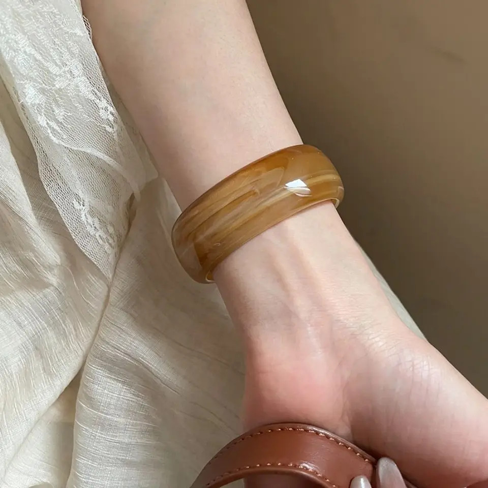 Acrylic Resin Open Cuff Bangle Women Irregular Round Layered Strand Jewelry