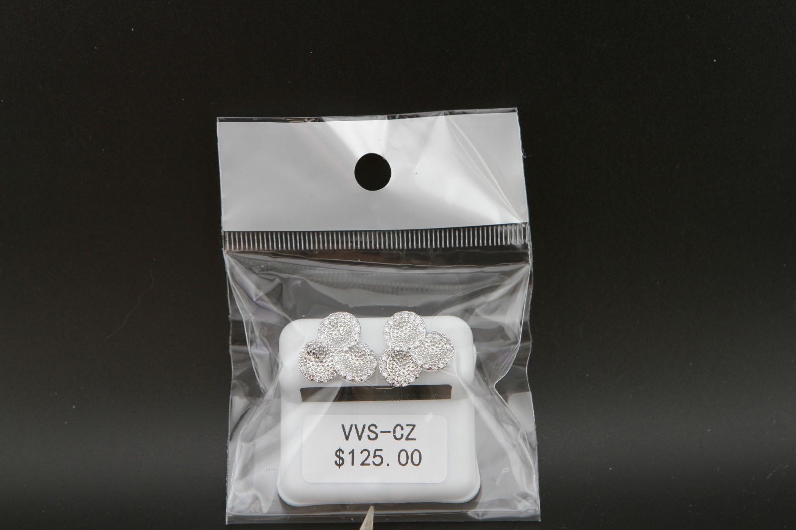 Earrings – Stainless Steel with VVS-CZ Stones. (NEW) In Wrapper