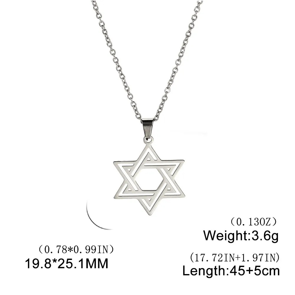 Jewish Stainless Steel Necklace Women Men Cutout Star of David