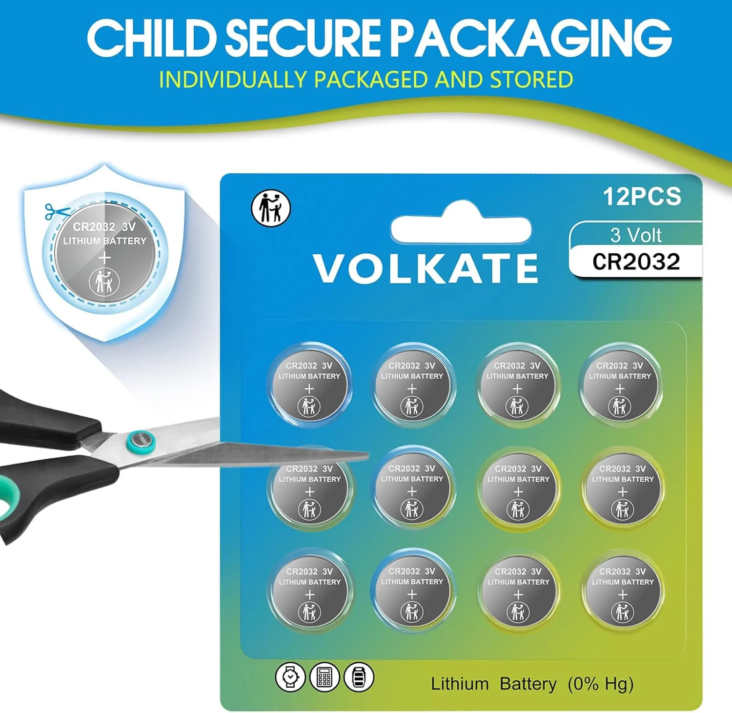 CR2032 Batteries, 12 Count Pack, 2032 Lithium 3V Coin Battery Replacement for Ap
