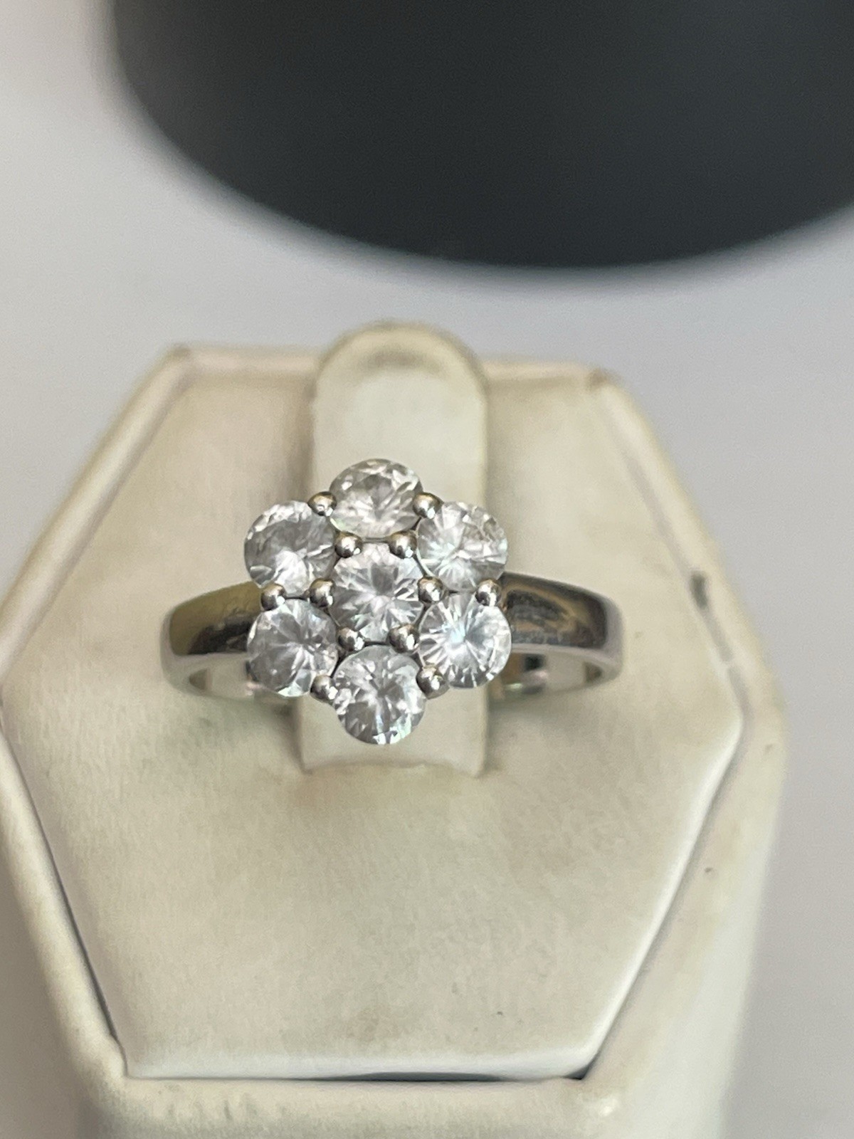 Sterling Silver And White Spinel Cluster Ring Size P1/2