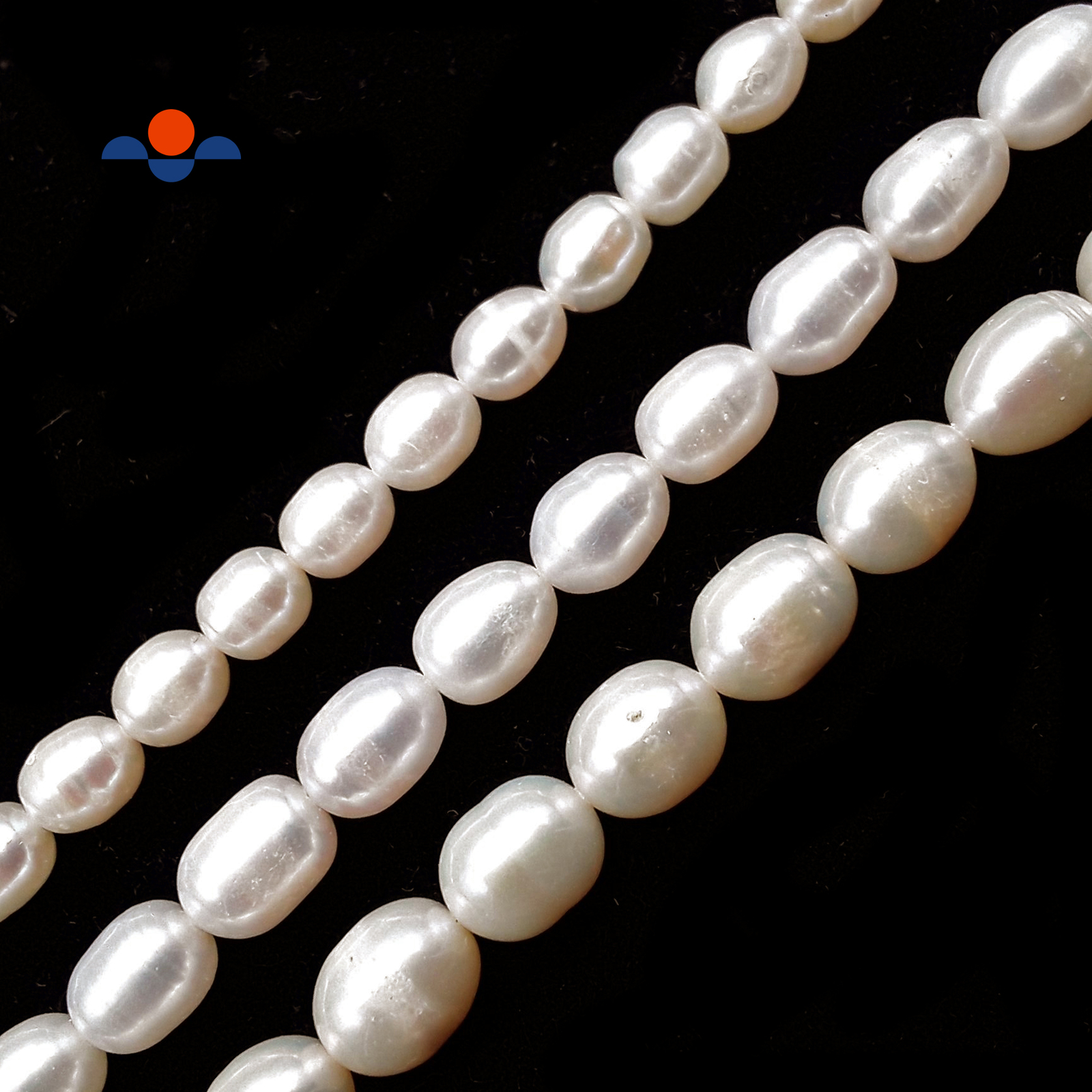 Fresh Water Pearl White Oval Rice Beads 6x8mm 7x9mm 8x10mm 15″ Strand