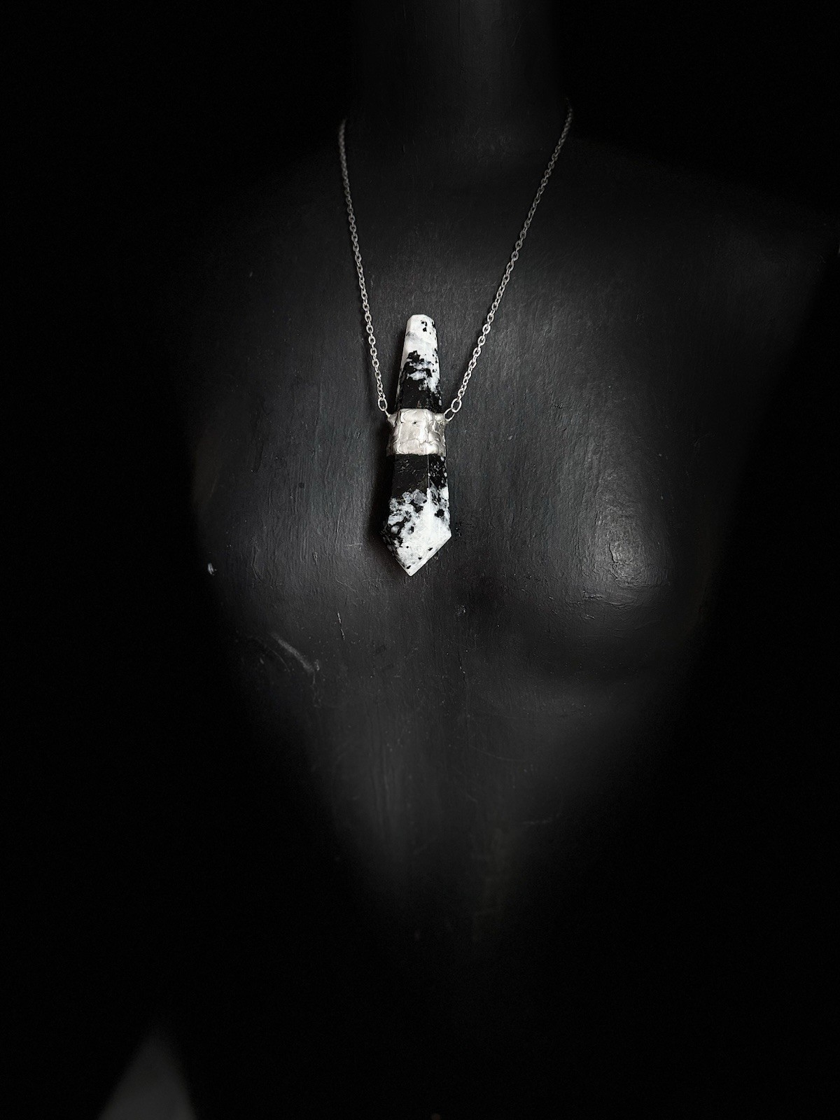 Moonstone black tourmaline crystal necklace pendant talisman statement jewelry
