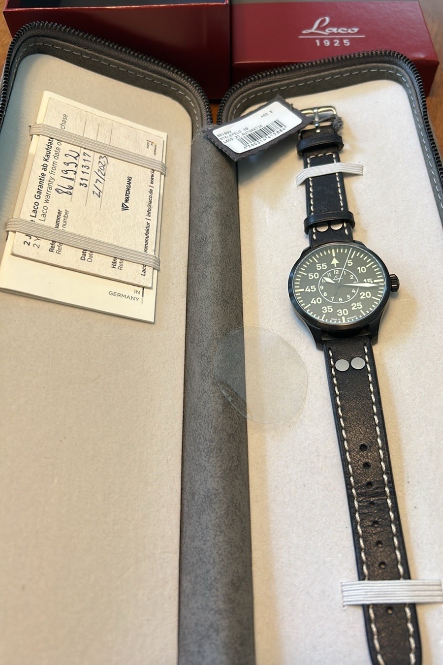 Laco Bielefeld Automatic Pilot watch PVD NWT 861992