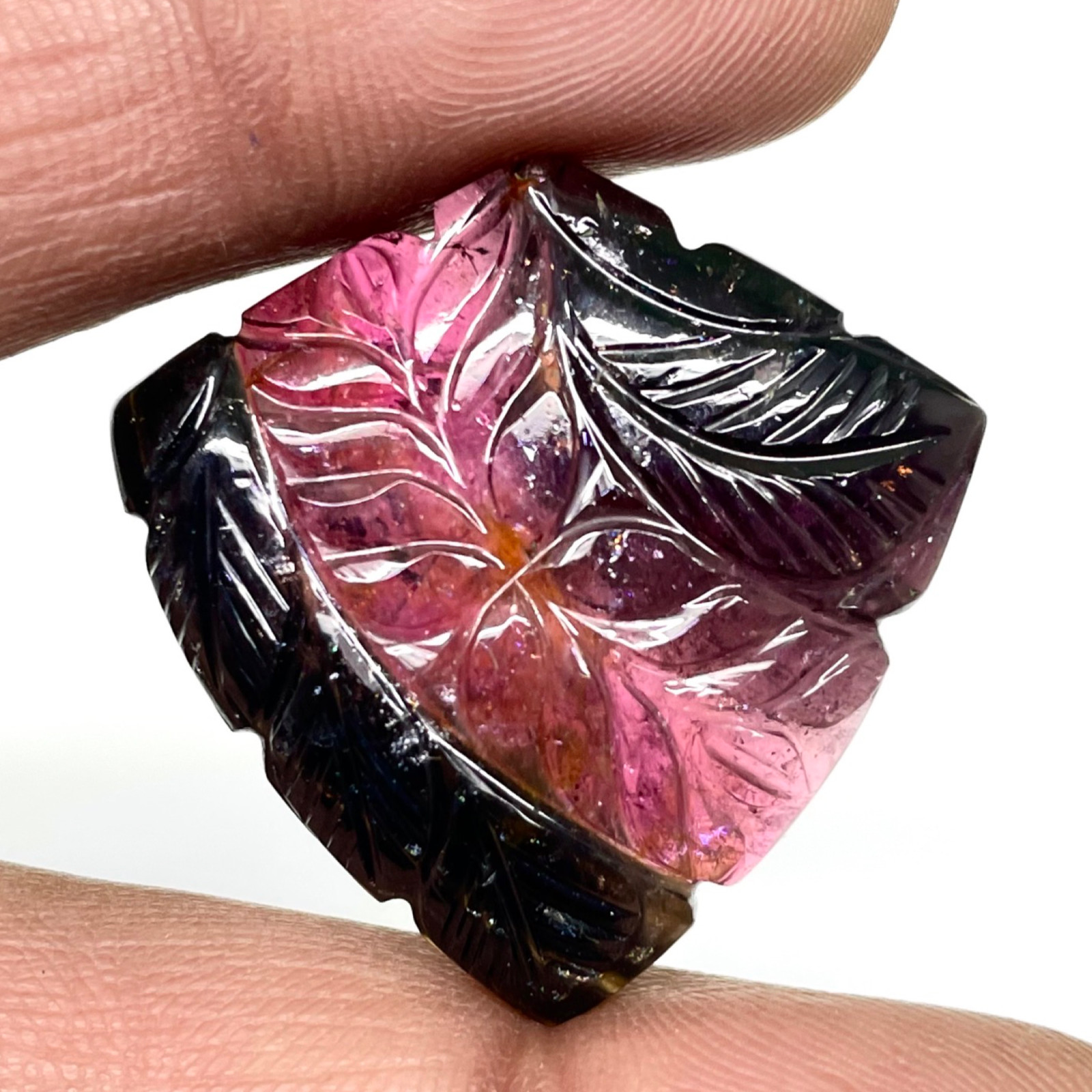 52.65 Cts Natural Carved Tourmaline 31x31mm Bi Color Loose Untreated Gemstone