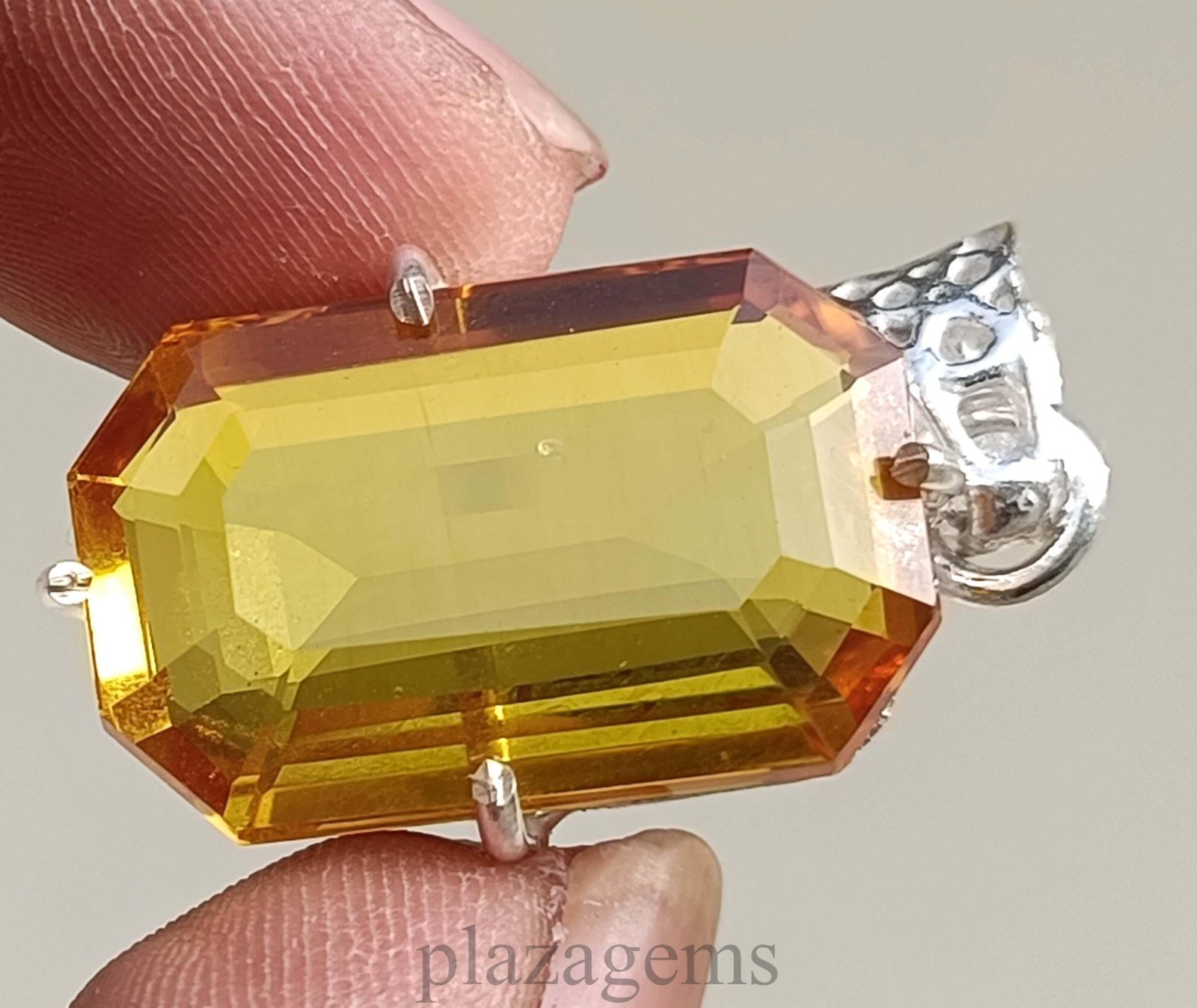 Natural Yellow Sapphire Pendant 50 Carat Emerald Cut 925 Silver Free Chain 5DJS