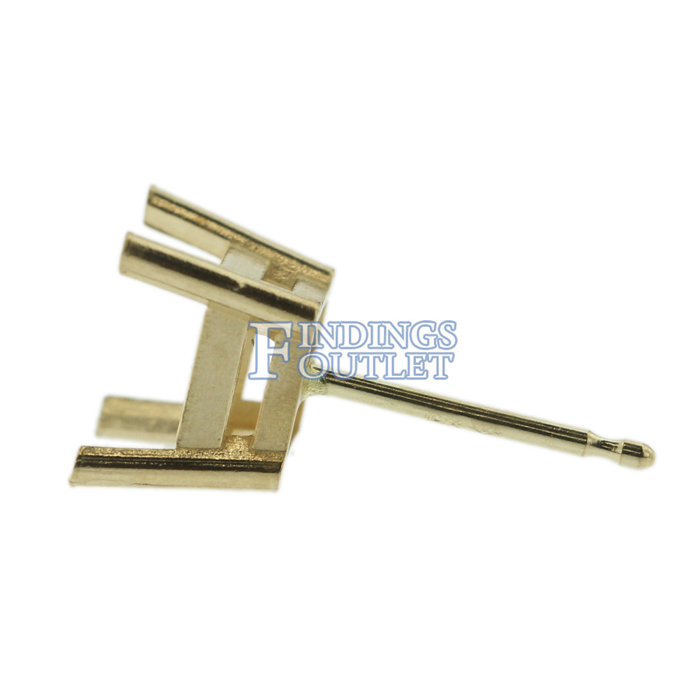 14k Yellow Gold Princess Stud Earring Mounting Setting Push Back Post 4 Prong
