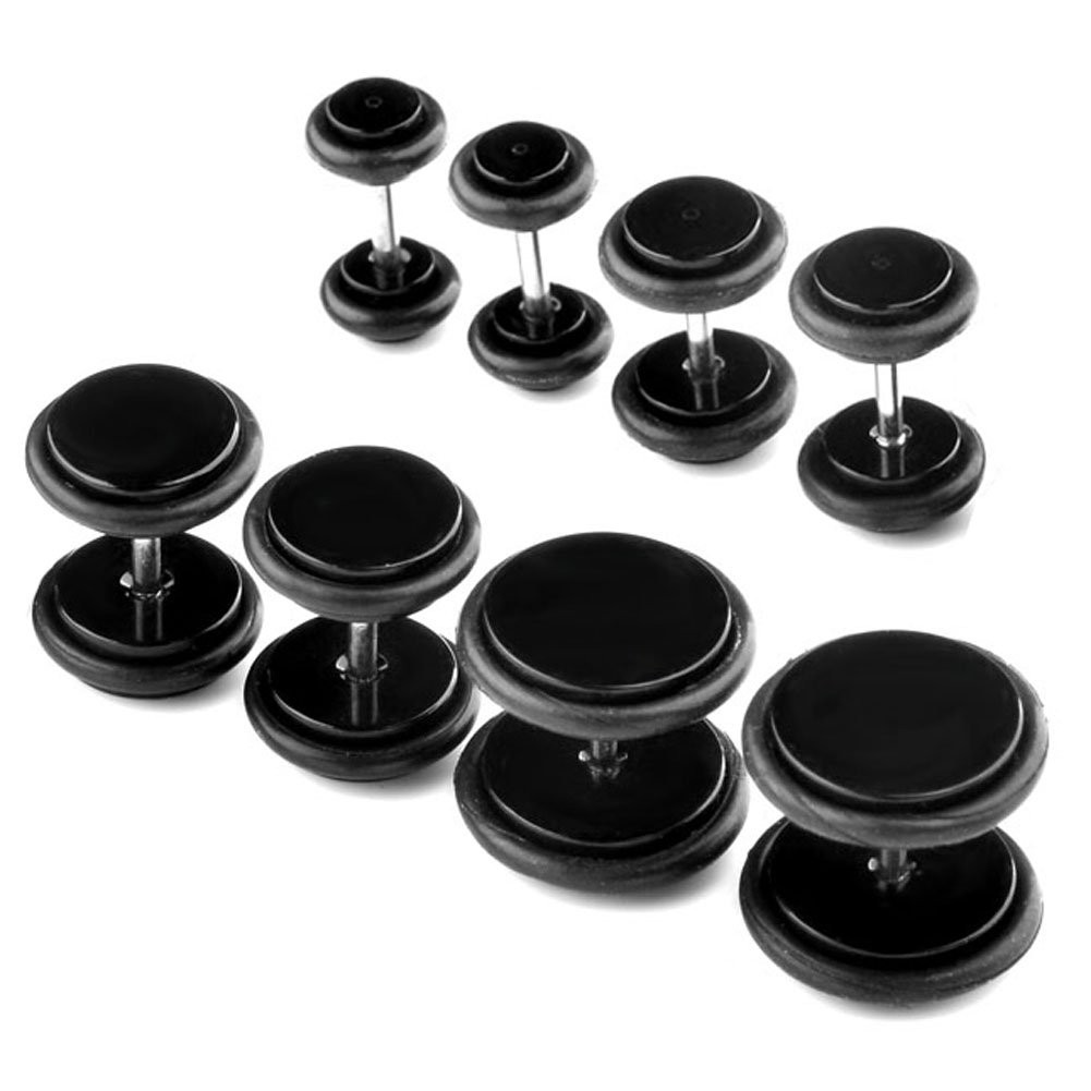 PiercingJ 8pcs Acrylic Barbell Stud Earring with O-ring Fake 18G (1mm), Black