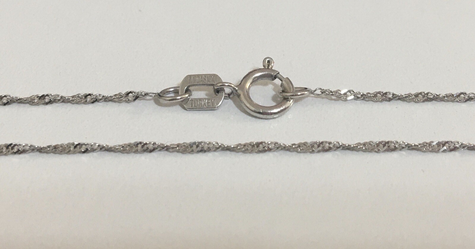 10K Solid White Gold Twisted Skinny ￼￼Singapore Chain 18” Necklace Midas Turkey