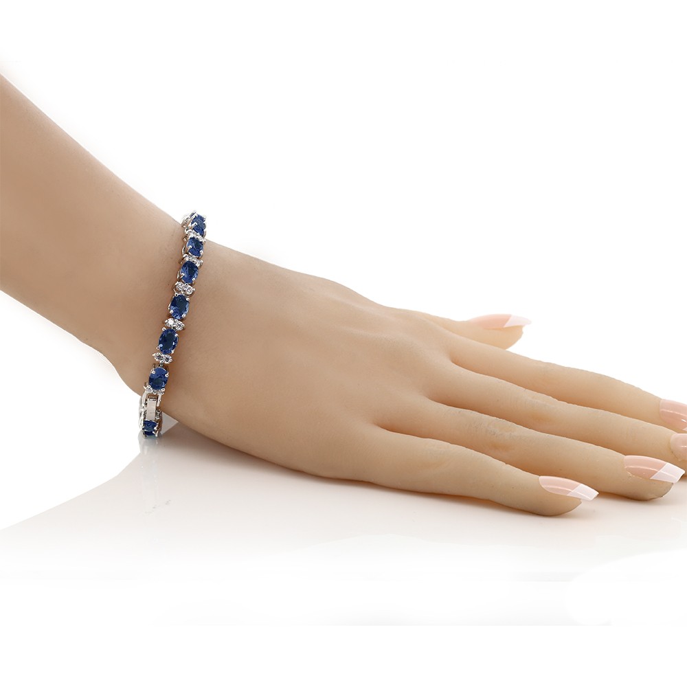 20.00 Ct Oval and Round Blue Color Cubic Zirconias CZ Tennis Bracelet 7″