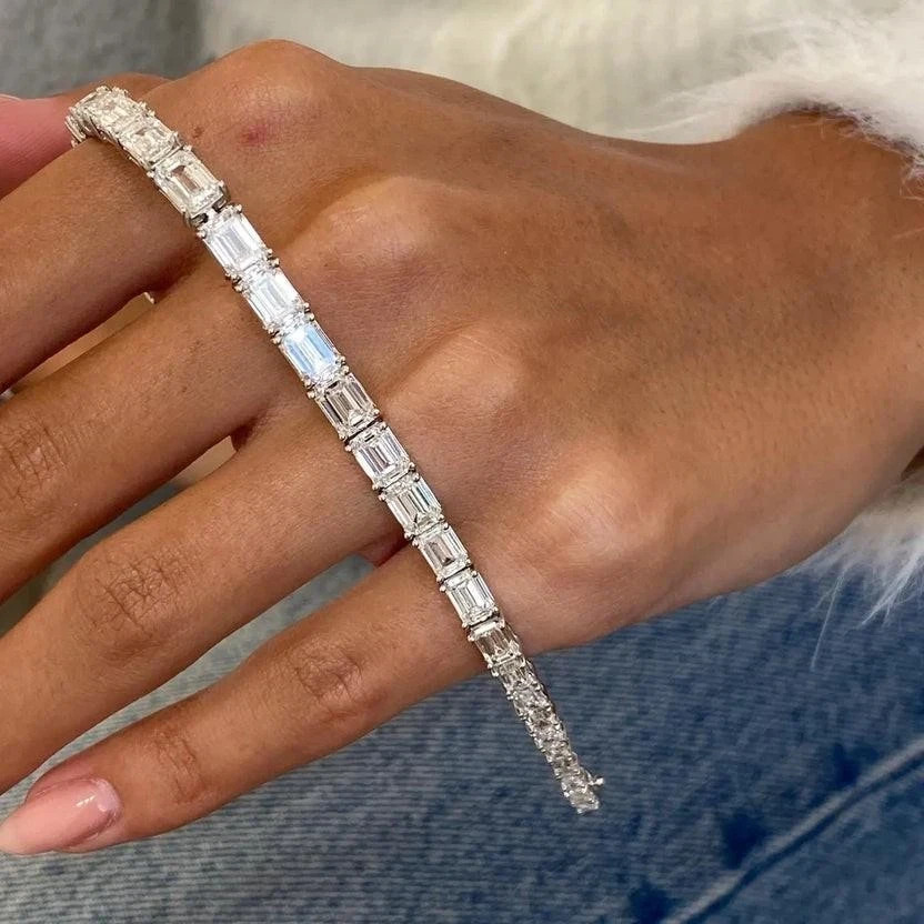 IGI 5 CT Emerald F-VS1 Lab Grown Diamond Charm Tennis Bracelet 14K White Gold