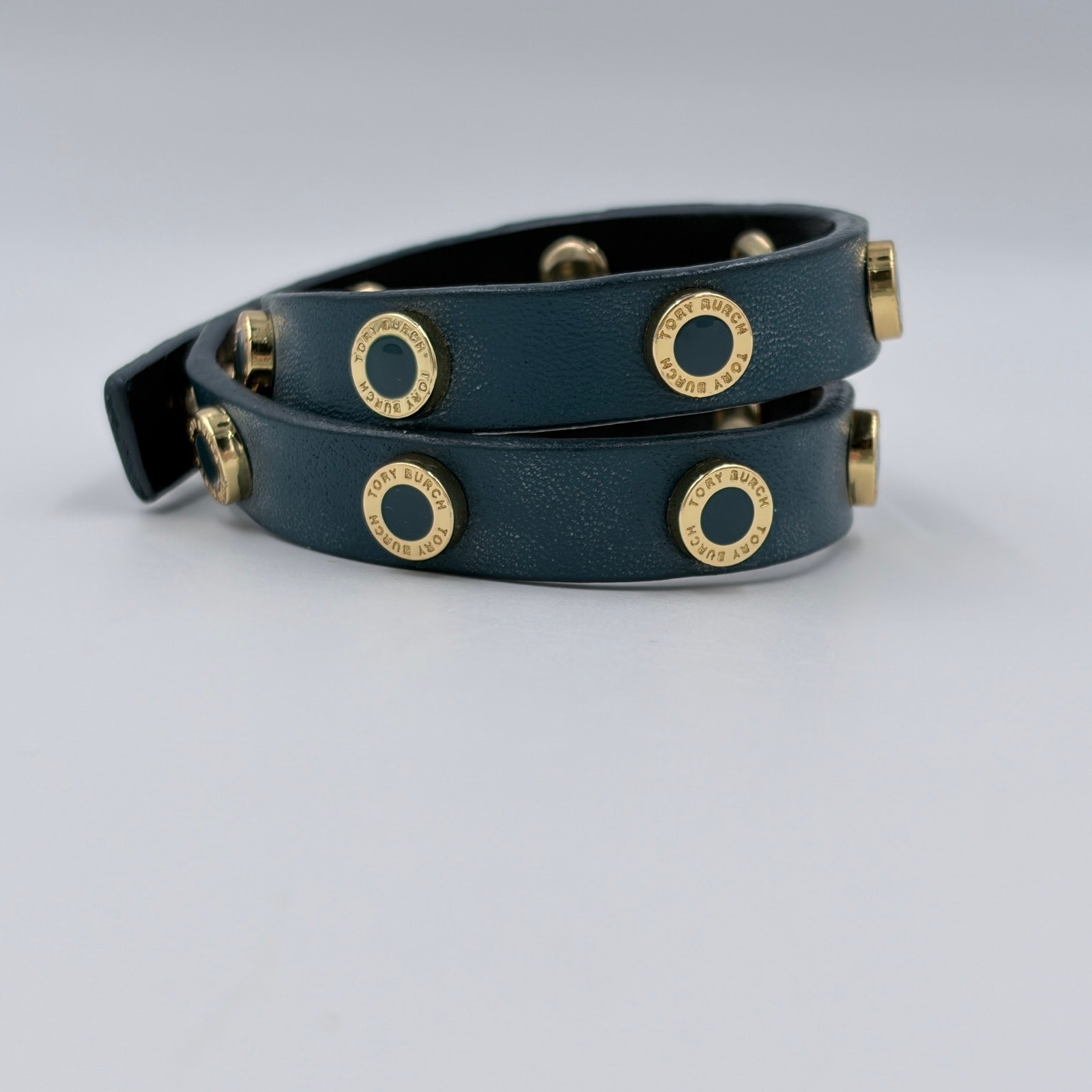 Tory Burch Enamel & Leather Cole Double Wrap Around Bracelet