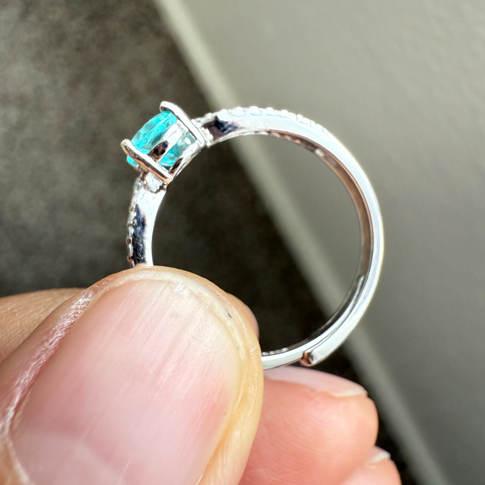 925 Sterling Silver Ring 7x5mm Natural Paraiba Topaz Gemstone Zircon Birthstone