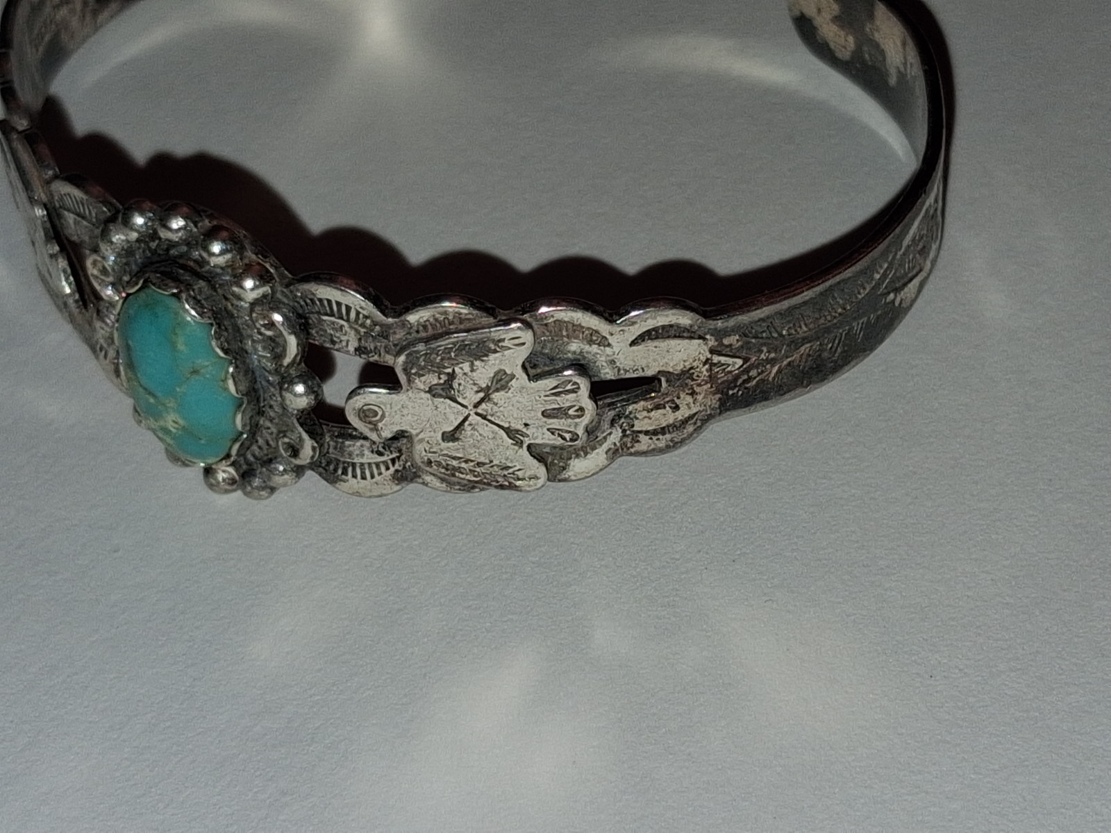 Vintage Sterling Turquoise Thunderbird Cuff Fred Harvey