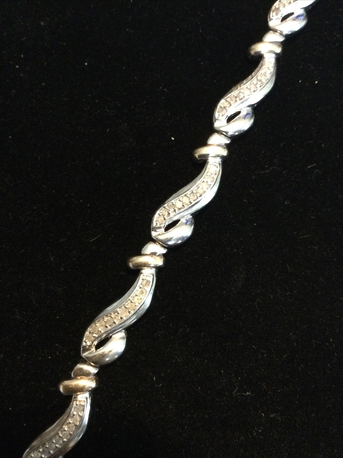 Elegant Sterling Silver Diamond Bracelet Two Tone Size 7.5in