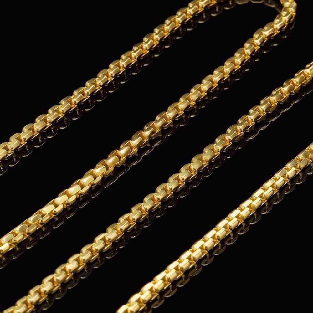 14K Yellow Gold 3mm Round Box Chain (Solid Links) 18″-30″