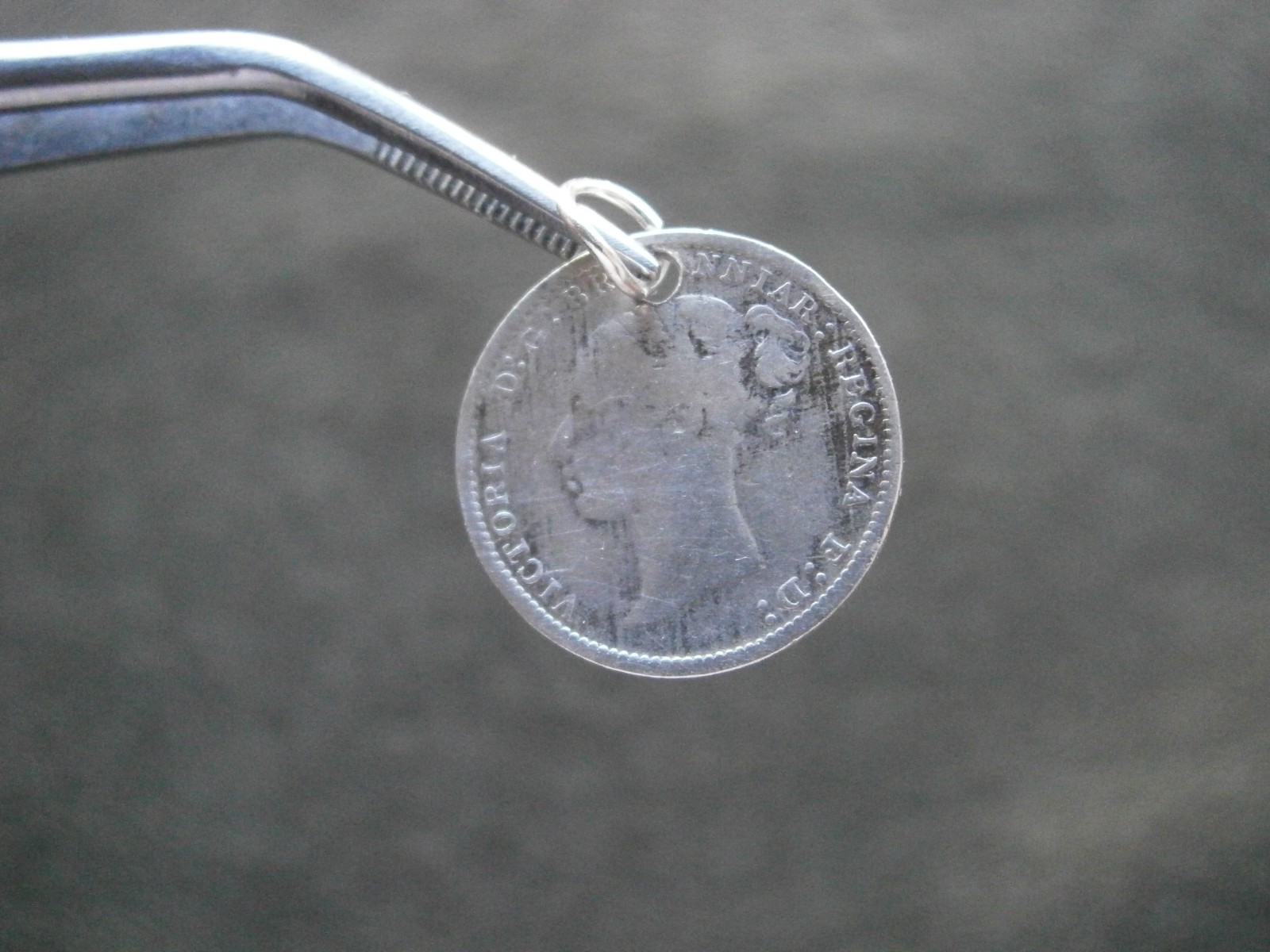 Victoria Sterling Silver Threepence 3d Coin Antique Charm Pendant ~ 1886