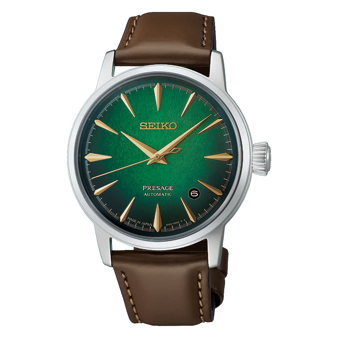 Seiko Presage Cocktail Time 38.5mm Green Dial Leather Band Watch HCB002