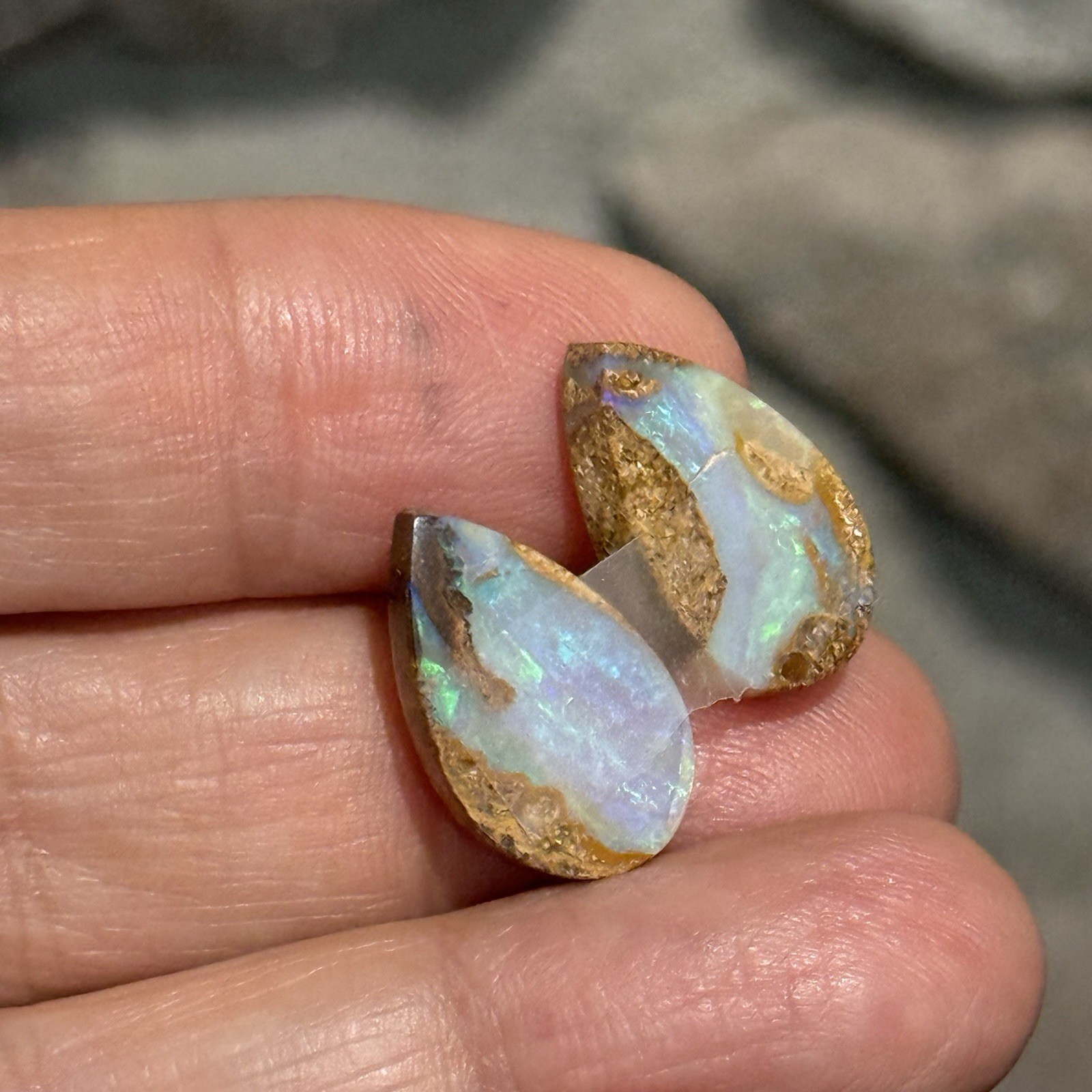 12.2ct 18×10.6×5.3mm Rare Pair Crystal Pipe Australian Boulder Opal Cabochon Gem