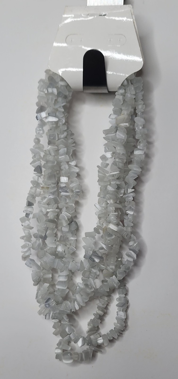 Set of 3 Semi-Transparent White Gemstone Chip Necklaces – 31″ Continuous Strands