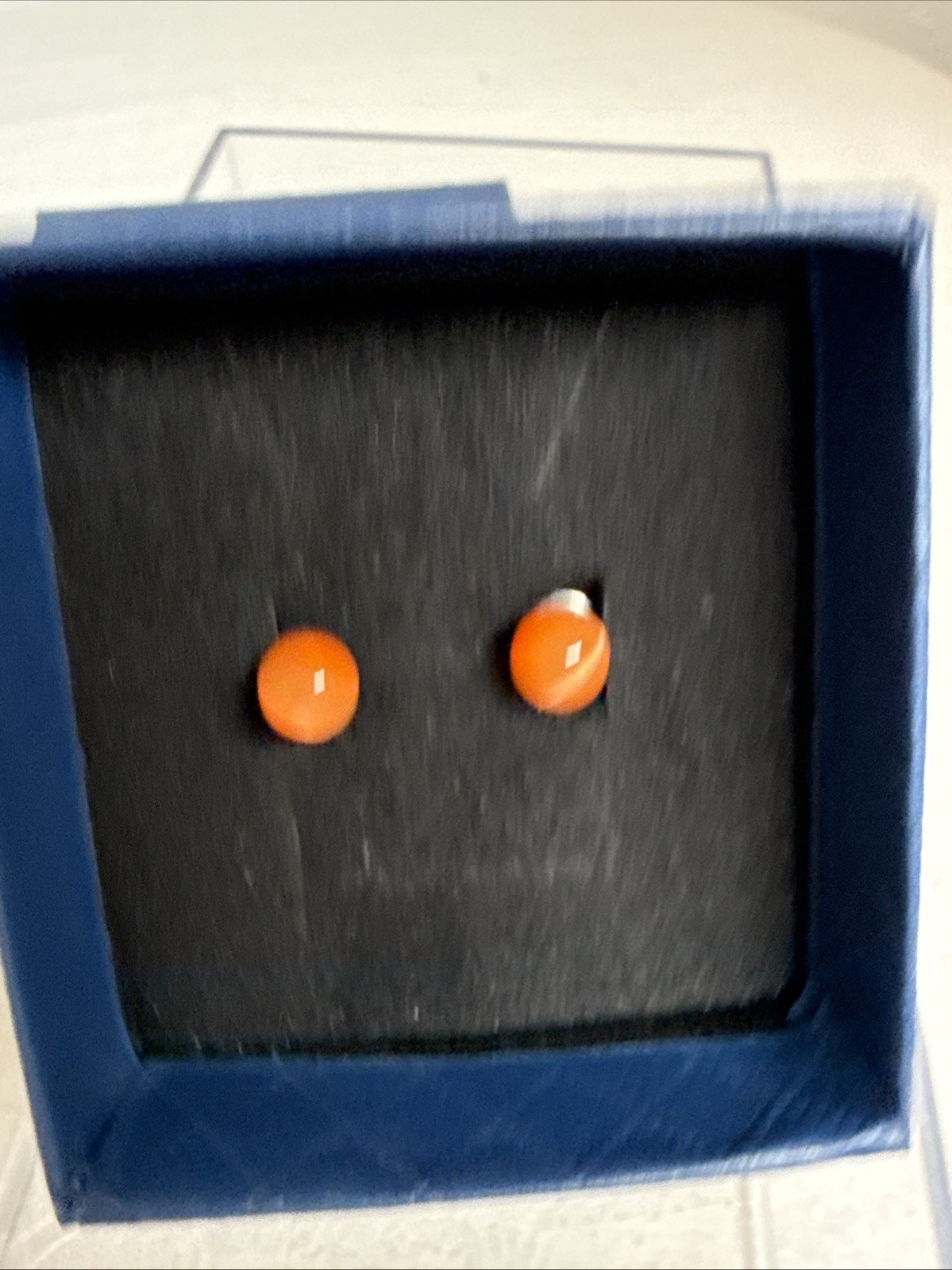 Orange Stone Stud Earrings – Round Minimalist Studs – Gift Box Included