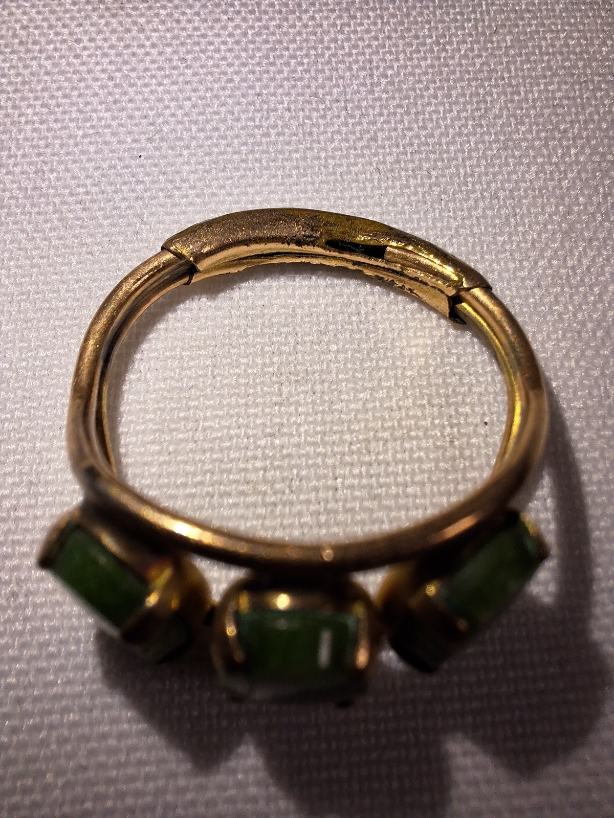 Signed 12k Gold Filled Burt Cassell Oval Jade 3 Stone Split Shank Ring Sz 8