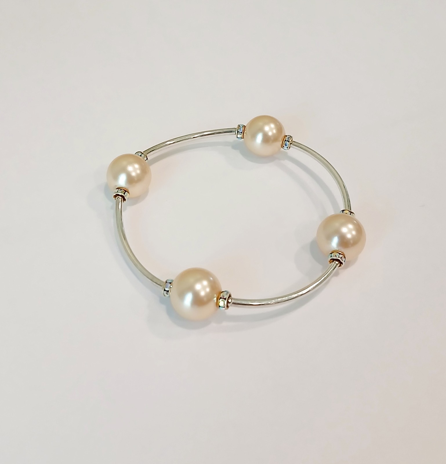 STERLING SILVER and 12mm authentic Swarovski crystals Beads Bracelet 11.6g