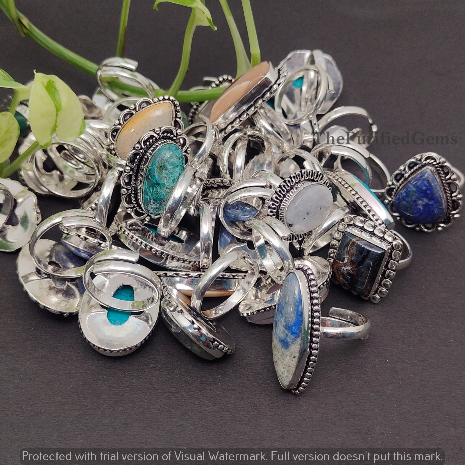 Dainty Multi Gemstone Rings Lot~925 Sterling Silver Plated Stackable Boho Rings