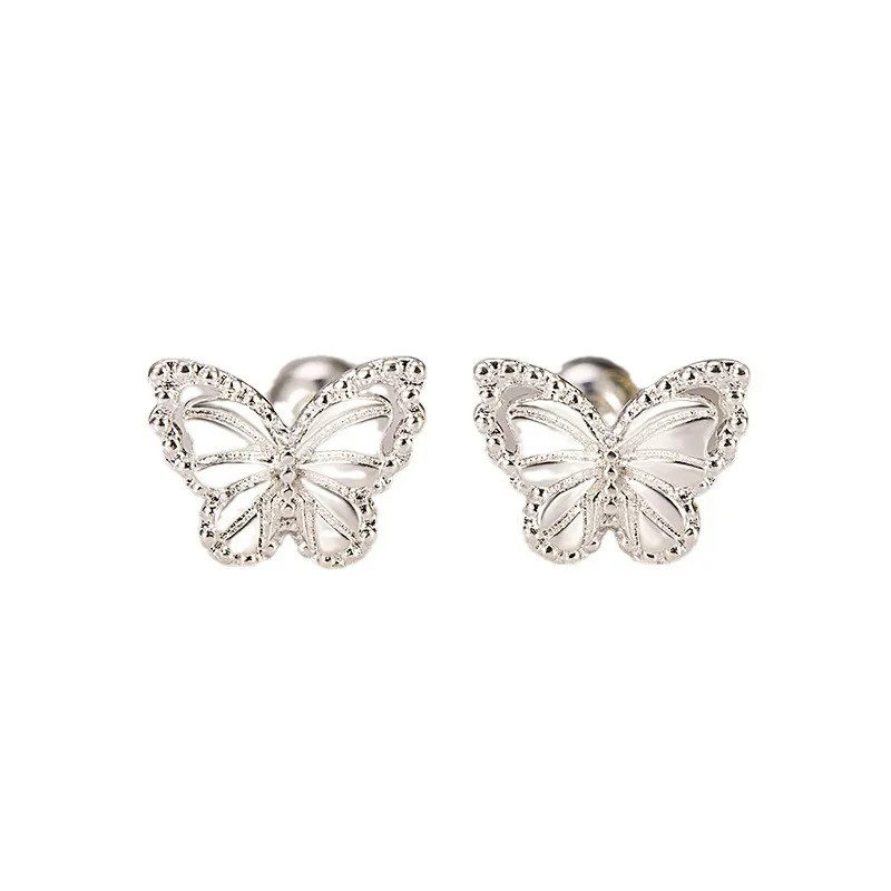 Real Money 925 Sterling Silver Crystal Butterfly Screw Stud Earrings for