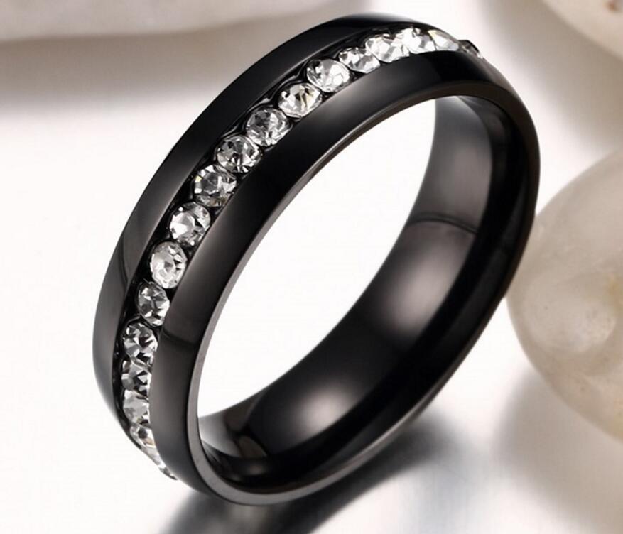 Black Stainless Steel 316L Stackable Cubic Zirconia Eternity Wedding Ring