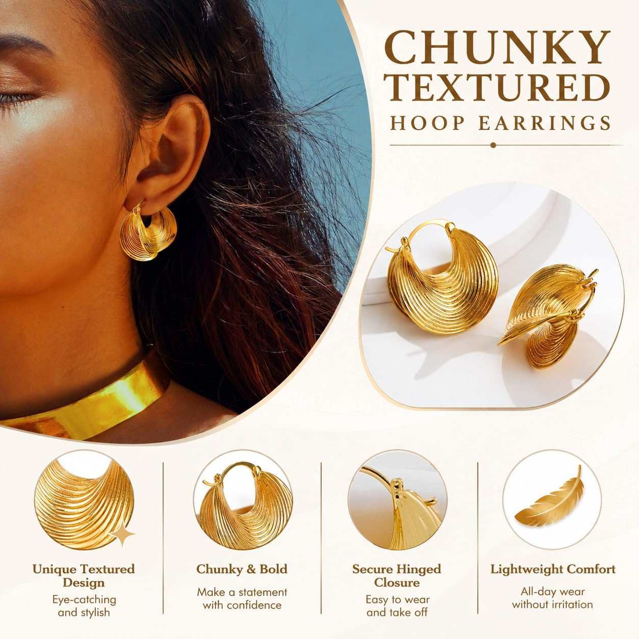 Chunky Gold Hoop Earrings for Women Gold Plated Statement Huggie Hoops Trendy Me