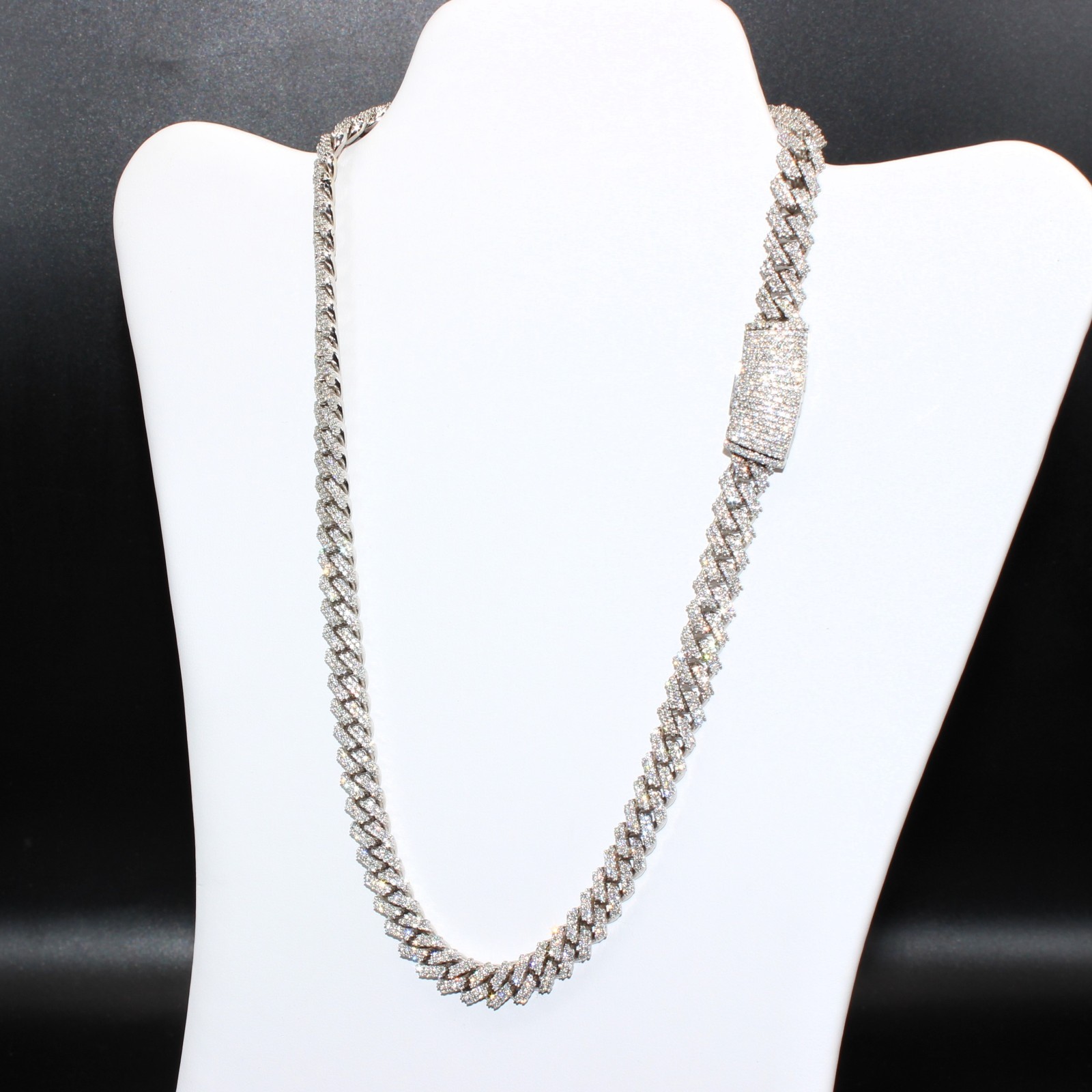 White Gold Cuban Link Chain 20” 10mm Approx. 20ct Real Diamond 129g Necklace