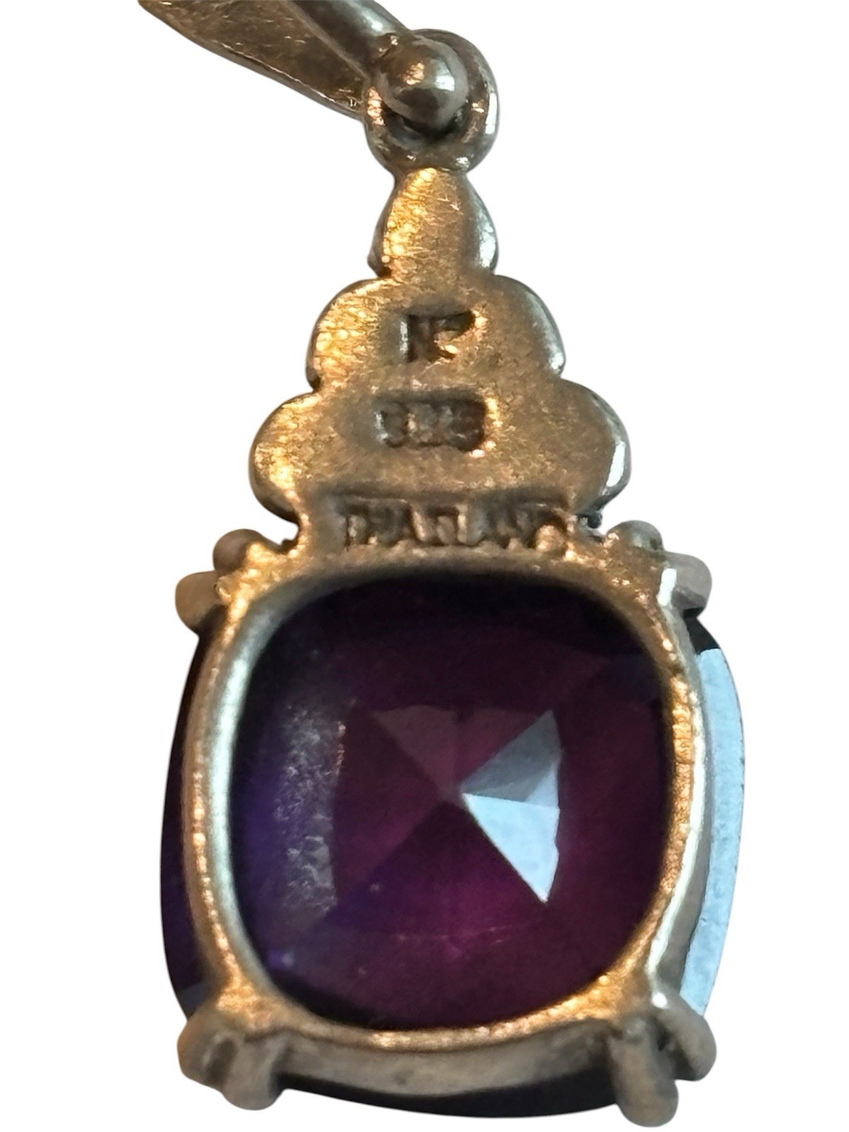Sterling Silver Dark Purple Faux Amethyst Art Deco Style Pendant Marcasite 925