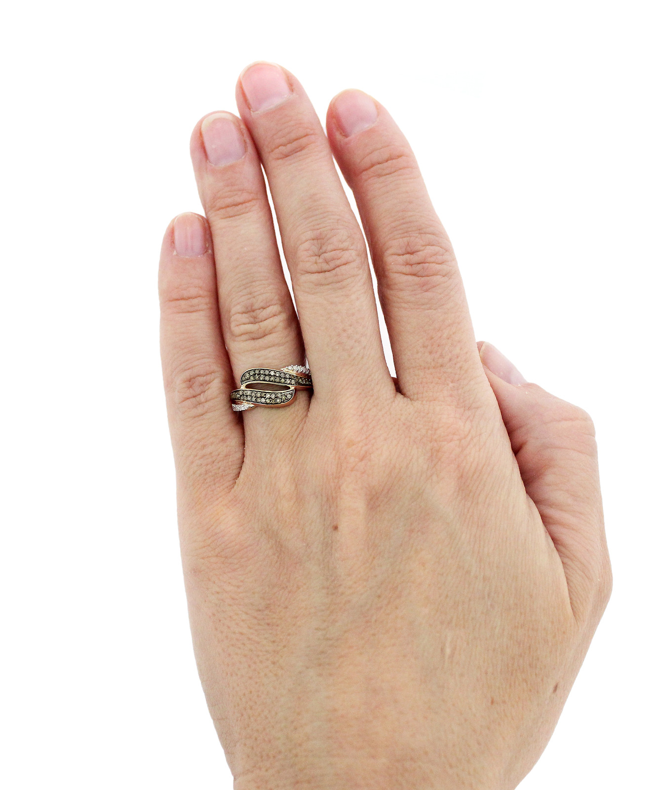10K Rose Gold Chocolate Brown & White Diamond Ring Open Band .33ct
