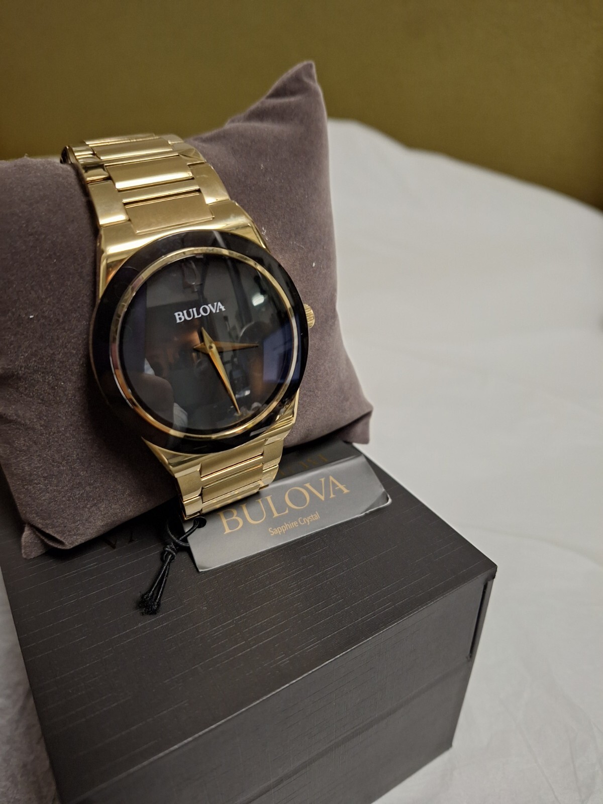 Bulova Millennia Quartz Black Dial Gold Tone Stainless Steel Men’s Watch 97A183
