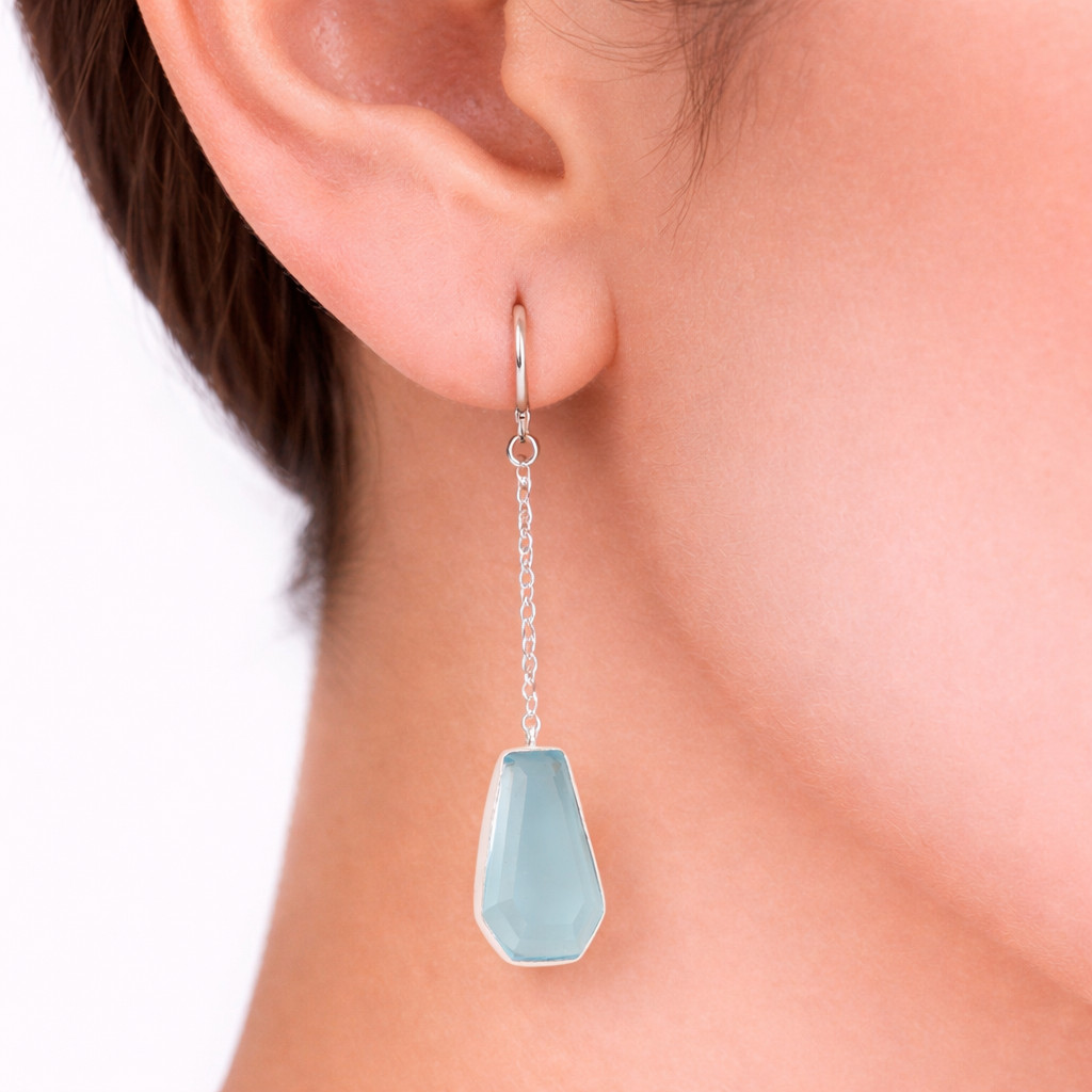 Sky Blue Topaz Gemstone Earrings 925 Sterling Silver Handmade Jewelry 3″ For Her