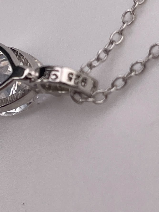 CC UNDERLINED 925 STERLING SILVER 11X7MM TEARDROP CZ NECKLACE 17-19″ 3668
