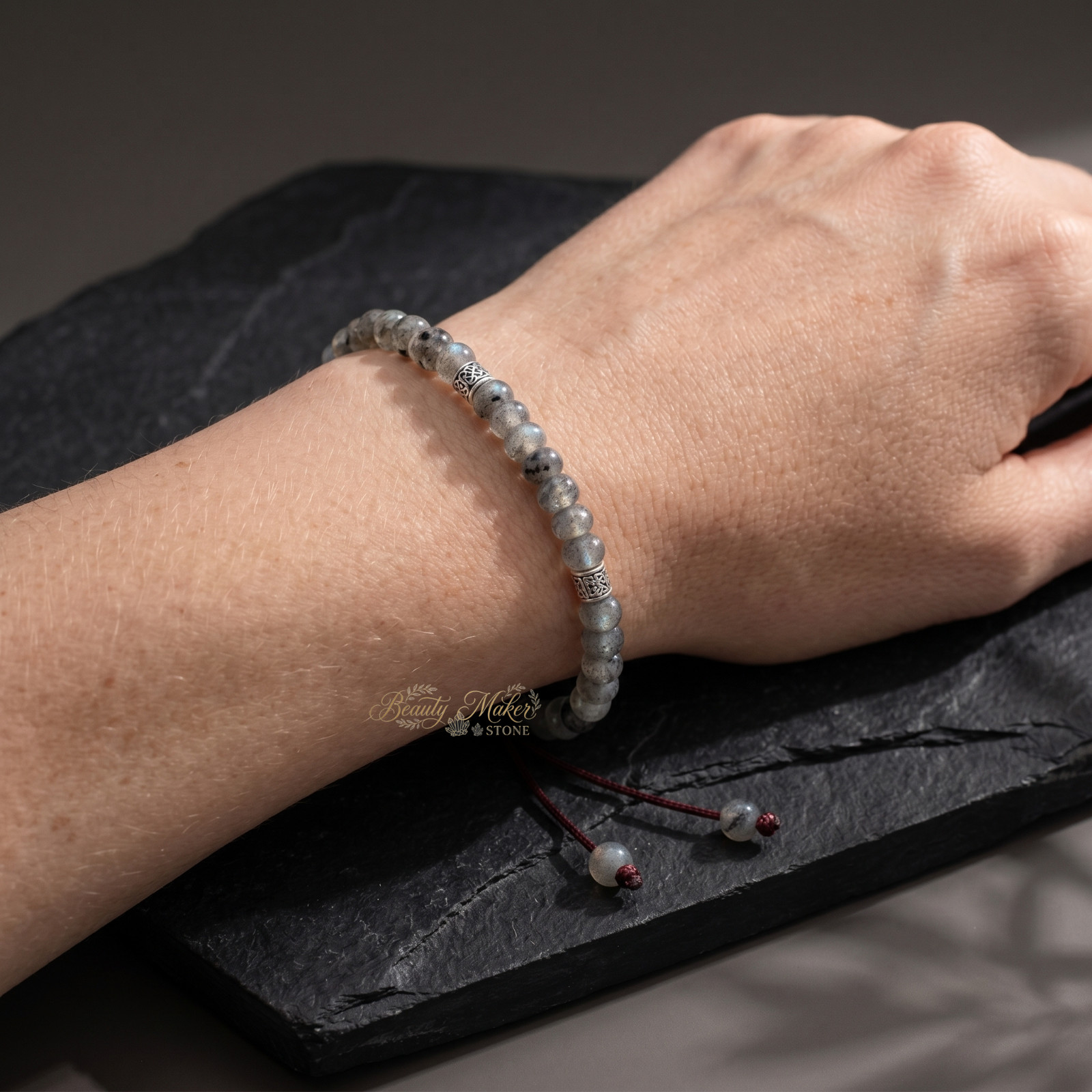 Creative Energy Larvikite Crystal Bracelet Dainty Beaded Calm Mind Jewelry Gift