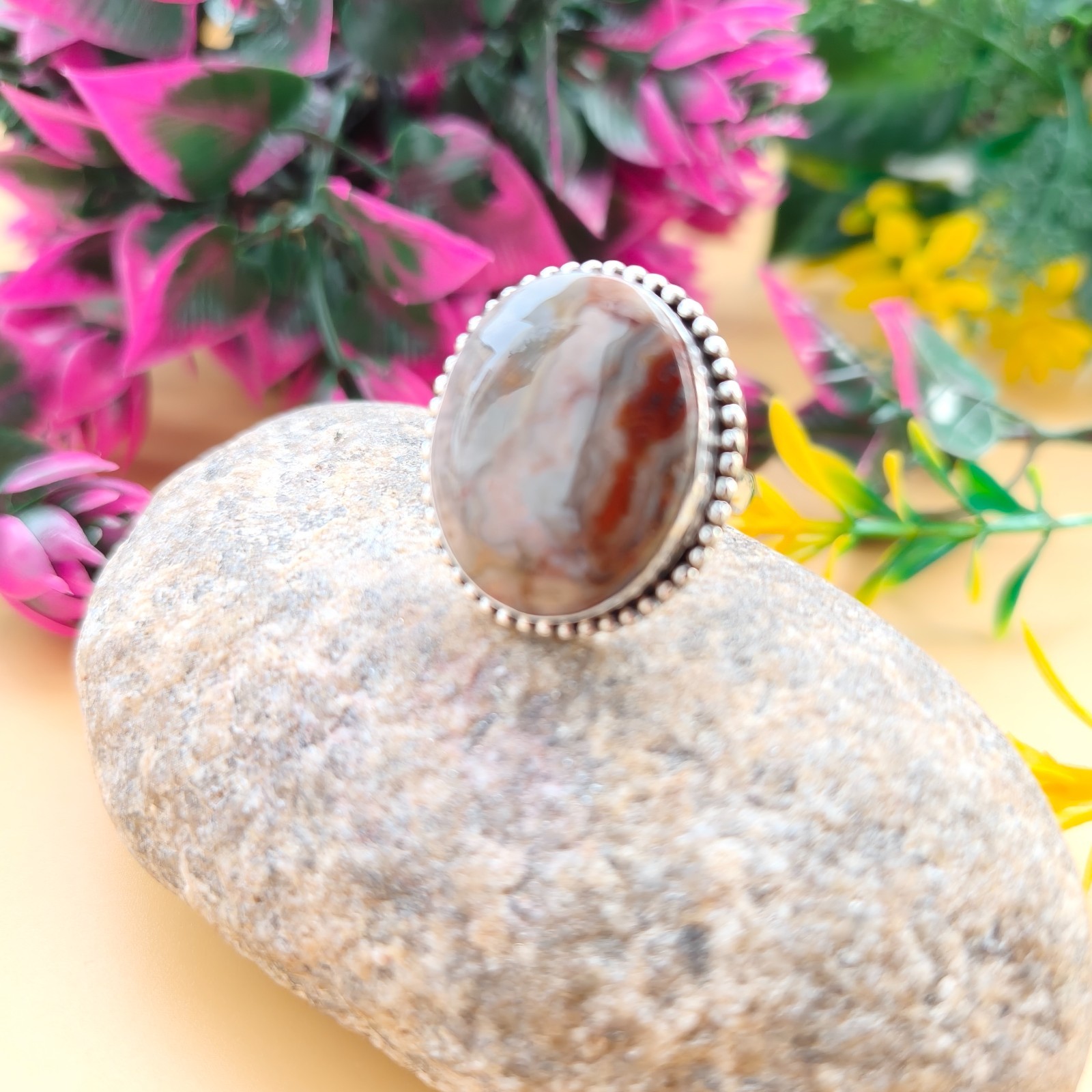 Agate Gemstone 925 Silver Handmade Statement Ring Jewelry