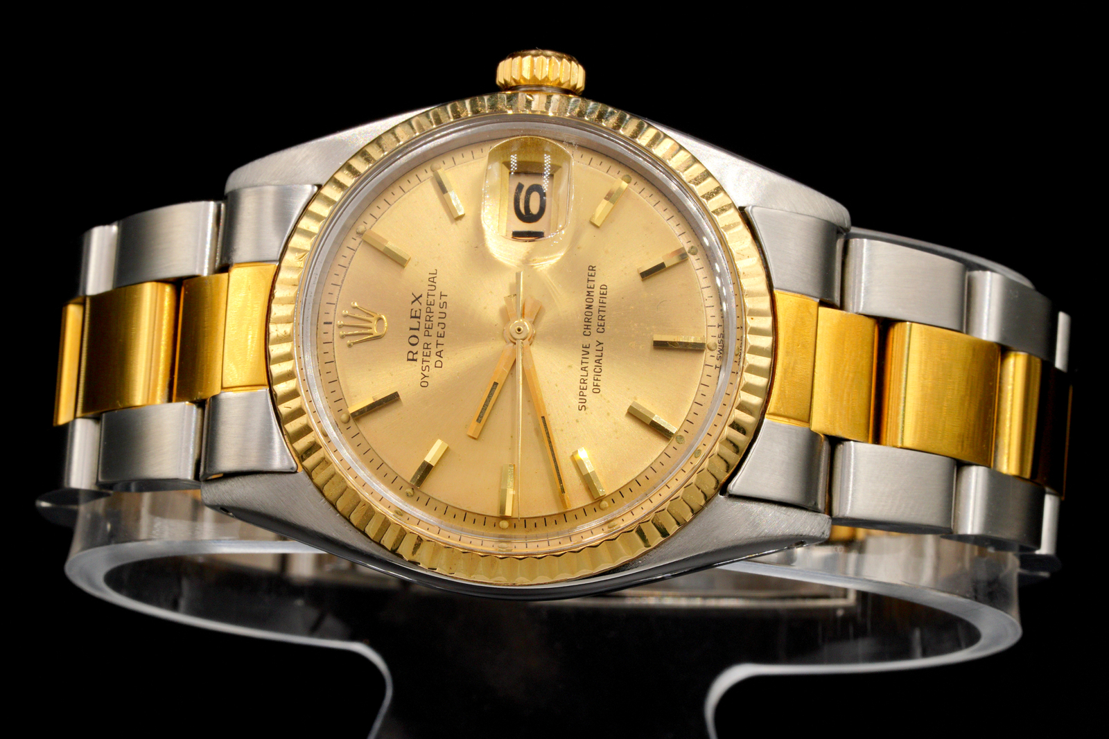 Rolex Datejust Mens 2Tone Yellow Gold and Stainless Steel Gold Dial 1601