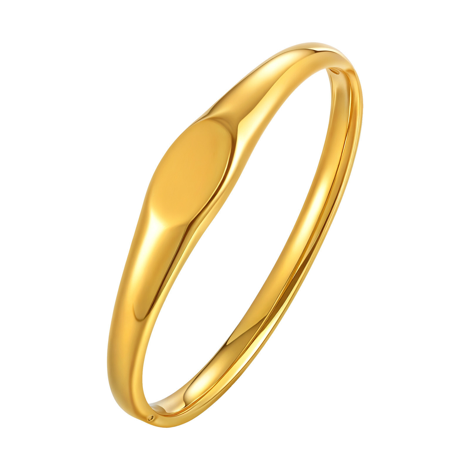 18K Gold Round Bangle 12.3mm Womens Stainless Steel Chunky Jewelry Bracelet 17cm
